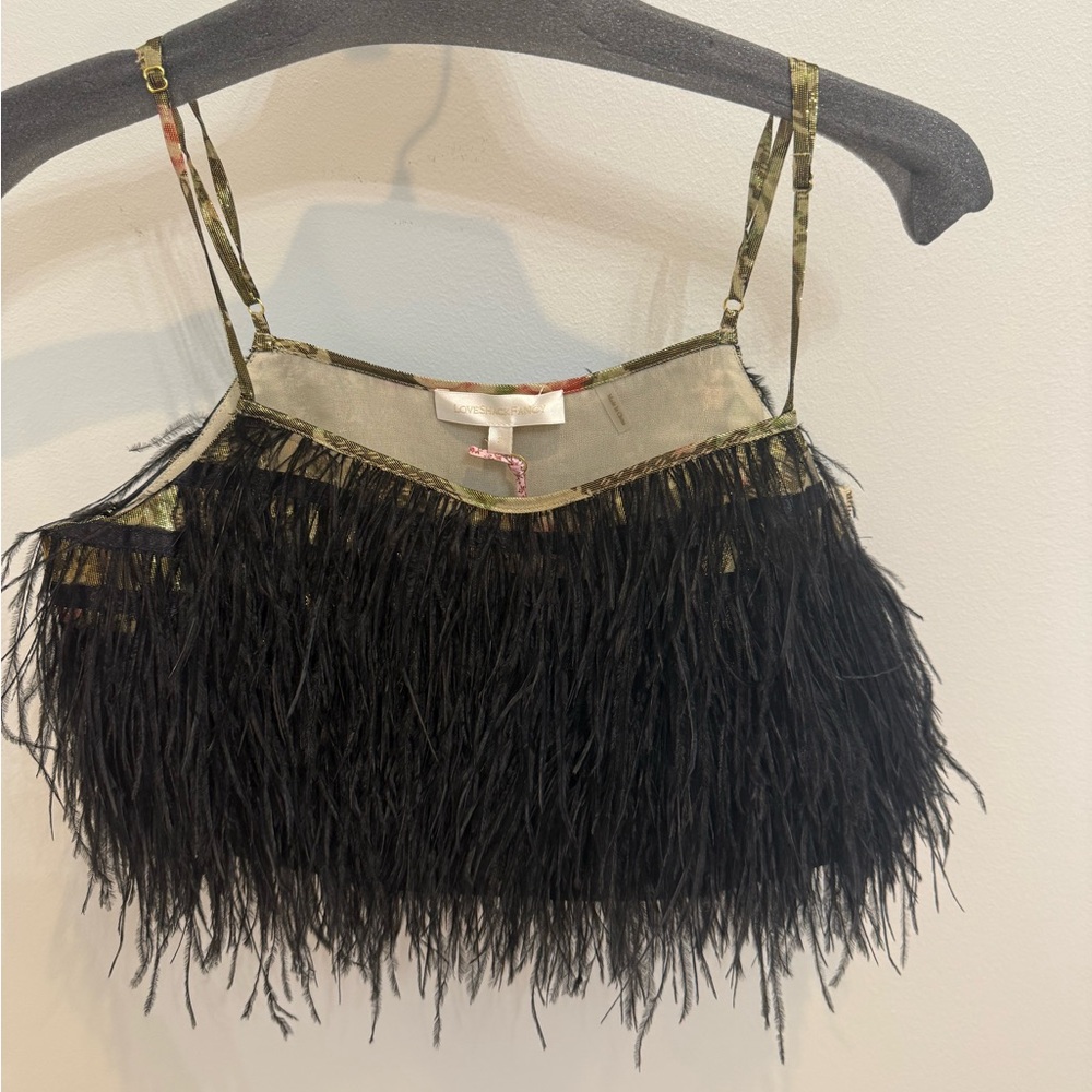 LoveShackFancy Black Feathered Top